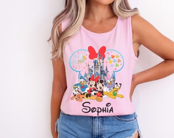 Custom Disney Tank Top, Family Vacation Shirt with Name, Mickey Castle Top, Personalized Disney Trip Tee, Toddler Youth Women Top