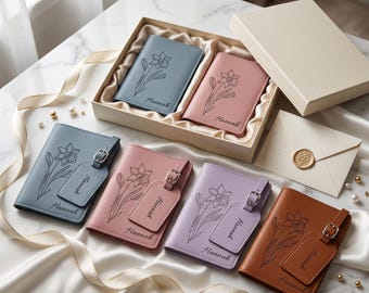 Custom Passport Holder, Personalized PU Leather Floral Travel Wallet for Bridesmaid, Girls Trip Gift