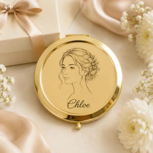 Personalisierter Kompaktspiegel mit Porträtgravur, individueller Schminkspiegel mit Porträtmotiv, Geschenk für sie, Erinnerungsstück