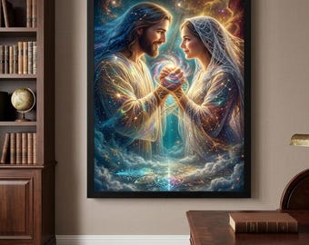 Gesù e Maria Maddalena - Poster religioso ispiratore - Stampa su tela - Quadro - Decorazione murale - Regalo per soggiorno - Decorazione estetica