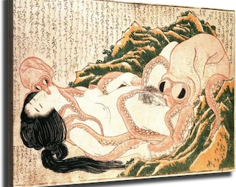Katsushika Hokusai O Sonho da Esposa do Pescador - Impressão em Tela - Pôster