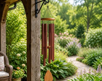 Brown Aluminum Wind Chimes: Deep Tone E Major with Adjustable Clapper Outdoor Decor