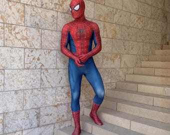 Traje de superhéroe de spandex rojo y azul, disfraz de cosplay de Halloween para adultos, traje de cuerpo completo, regalo para fiestas de superhéroes