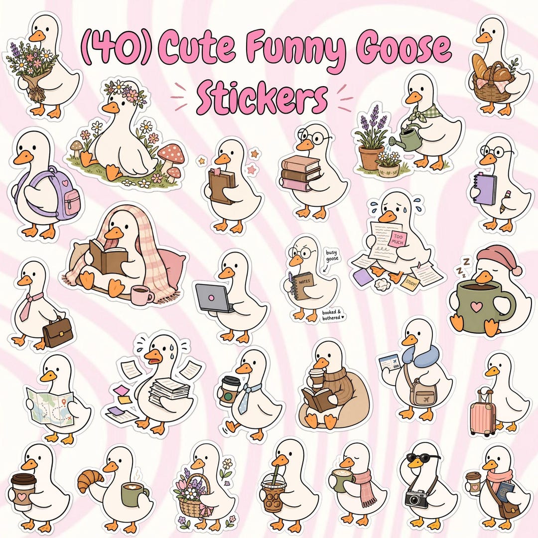 Sticker Bundle Goose Silly Goose Digital Stickers Bundle, Cute Funny Goose Vinyl Decals ...