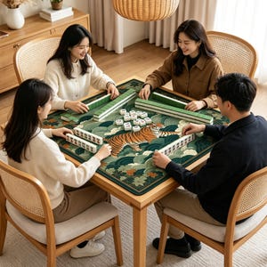 Tiger Mahjong Mat, Japanese Wave Cloud Game Table Cover, Non Slip Jacquard Board Game Mat, Oriental Mahjong Gift image 6