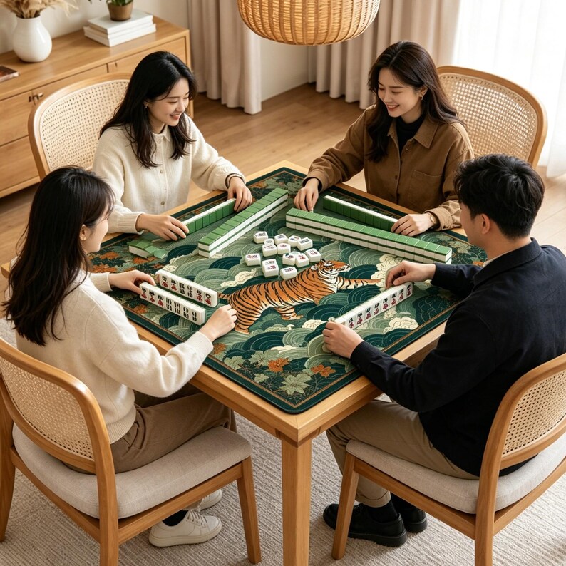Tiger Mahjong Mat, Japanese Wave Cloud Game Table Cover, Non Slip Jacquard Board Game Mat, Oriental Mahjong Gift image 6