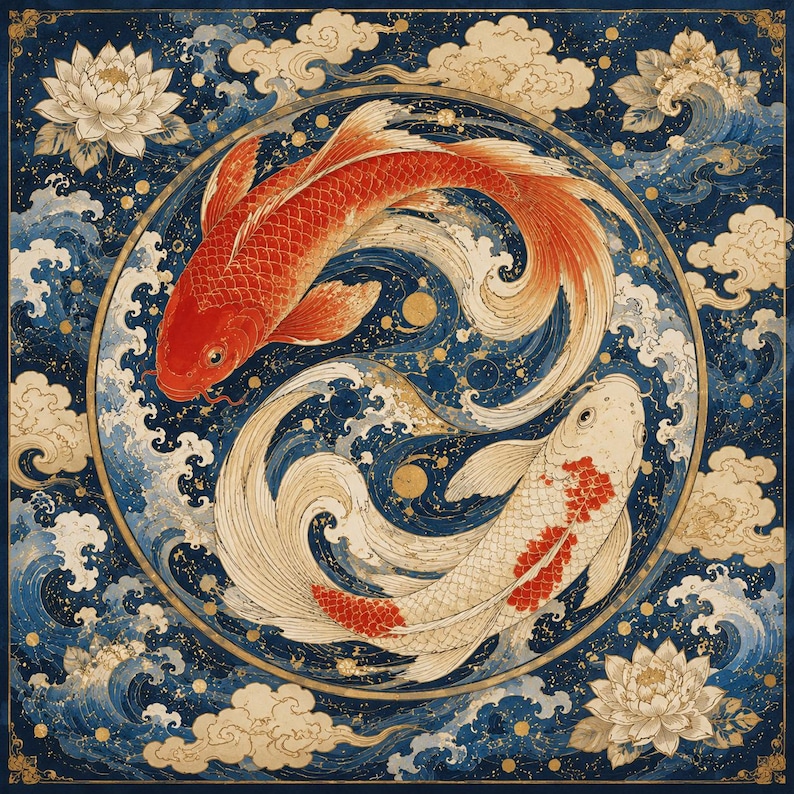Koi Yin Yang Mahjong Mat, Lotus Pond Mahjong Table Mat, Blue Chinoiserie Mahjong Mat, Non Slip Jacquard Game Mat, Oriental Style Gift image 9