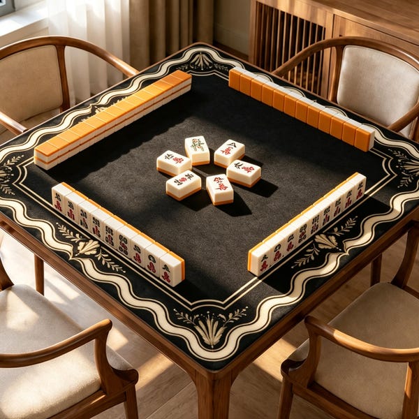 Black Gold Mahjong Mat, Art Deco American Mahjong Table Mat, Luxury Vintage Game Mat, Elegant Old Money Style Gift