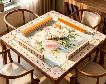 Peony Bouquet Mahjong Mat, Floral Mahjong Table Mat, Cottagecore Jacquard Game Mat, Pink Blue Vintage Mahjong Mat, Non Slip Gift for Her