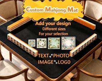 Custom mahjong mats, personalized mahjong table mats, extra-large game mats, custom-designed tablecloths, mahjong gifts, family game nights.