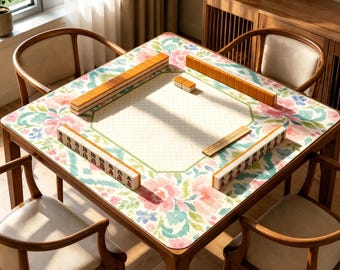 Pastel Boho Floral Mahjong Mat, Ikat Watercolor Game Mat, Non Slip Jacquard Mahjong Table Mat, Cottagecore Mahjong Gift
