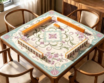 Art Nouveau Floral Mahjong Mat, Pastel Botanical Game Mat, Aqua Pink Vintage Mahjong Table Mat, Grandmillennial Game Night Gift