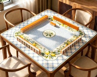 Citronblomma Mahjongmatta, Blå Kakelmash-bordsmatta, Citrusblomma Mahjongmatta, Halkfri Jacquard-spelmatta, Hortensia Mahjong-present