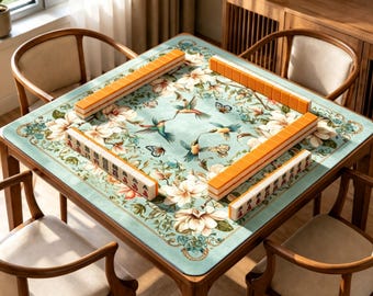 Tapete de Mahjong Magnolia Hummingbird, Tapete de Juego Floral Vintage, Mantel Chinoiserie Verde Salvia, Tapete de Juego de Mesa Antideslizante Regalo
