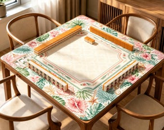 Coastal Garden Mahjong Mat, Seashell Tropical Game Table Cover, Non Slip Jacquard Board Game Mat, Beach House Mahjong Gift