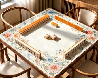 Linen Floral Mahjong Mat, Watercolor Garden Game Mat, Non Slip Table Mat Gift