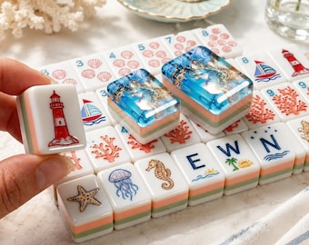 Ocean Blue American Mahjong Tiles Set, Crystal Style Acrylic Mahjong Game Set, Coastal Mahjong Tiles, Luxury Home Game Gift
