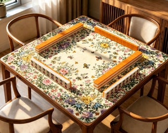 Romantic Floral Butterfly Mahjong Mat | Watercolor wildflower and butterfly pattern, non-slip rubber base, suitable for board games.