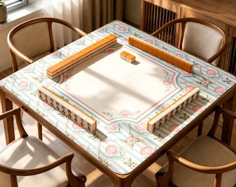 Seashell Mahjong Mat, Coastal Stripe Game Table Cover, Non Slip Jacquard Board Game Mat, Beach House Mahjong Gift