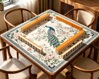 Tapis de mahjong paon chinoises, tapis de jeu floral vintage, élégant tapis de table de mahjong pivoine, cadeau de mahjong antidérapant pour une soirée jeux