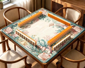 Pastel Coral Mahjong Mat, Seashell Ocean Game Table Cover, Non Slip Jacquard Mahjong Mat, Coastal Beach Board Game Gift