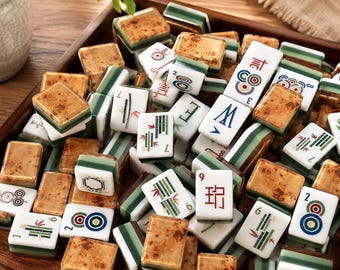 Wood Grain Acrylic American Mahjong Tiles Set, Four Layer Colorful Mah Jongg Tiles, Painted Style Mahjong Game Gift