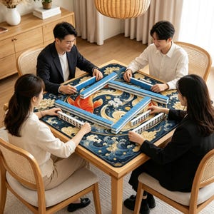 Koi Yin Yang Mahjong Mat, Lotus Pond Mahjong Table Mat, Blue Chinoiserie Mahjong Mat, Non Slip Jacquard Game Mat, Oriental Style Gift image 7
