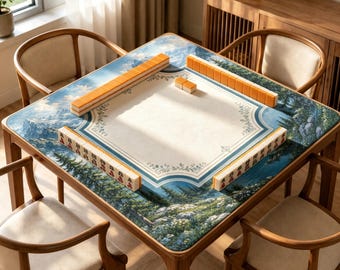 Mountain Lake Mahjong Mat, Scenic Forest Game Table Cover, Non Slip Jacquard Board Game Mat, Nature Mahjong Gift