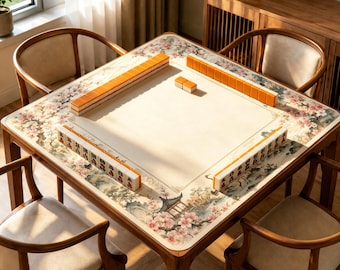 Cherry Blossom Crane Mahjong Mat, Chinoiserie Landscape Game Mat, Non Slip Table Mat Gift