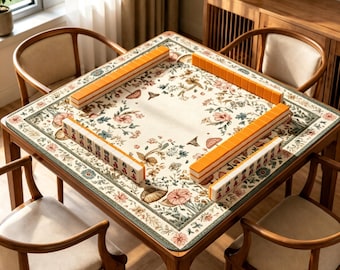 Vintage Mushroom Mahjong Mat, Cottagecore Floral Game Table Cover, Non Slip Jacquard Board Game Mat, Botanical Mahjong Gift
