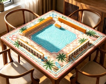 Pool Club Mahjong Mat, Preppy Summer Game Mat, Non Slip Table Mat Gift