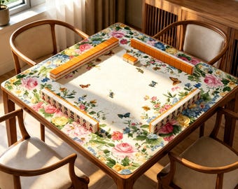 Floral Butterfly Mahjong Mat, Garden Rose Game Mat, Non Slip Table Mat Gift