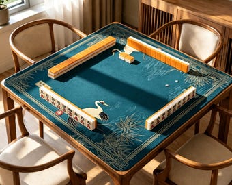 ティールクレーン麻雀マット、竹製池ゲームマット、滑り止めテーブルマットギフト
