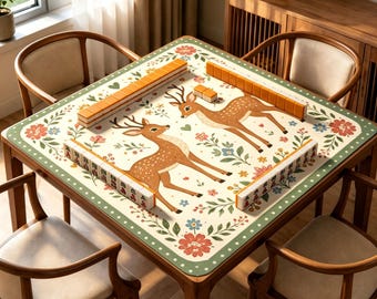 Woodland Deer Mahjong Mat, Cottagecore Floral Game Mat, Non Slip Jacquard Mahjong Table Mat, Folk Art Mahjong Gift