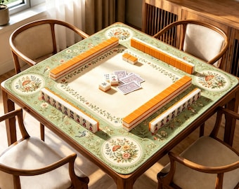 Mushroom Garden Mahjong Mat, Cottagecore Floral Game Table Cover, Non Slip Jacquard Board Game Mat, Woodland Mahjong Gift