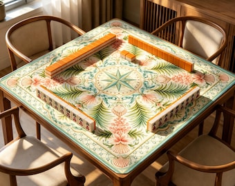 Coastal Seashell Mahjong Mat, Tropical Palm Game Mat, Non Slip Jacquard Mahjong Table Mat, Beach House Mahjong Gift