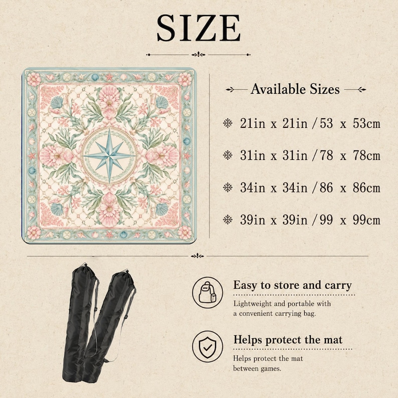 Coastal Floral Compass Mahjong Mat, Seashell Mahjong Table Mat, Pastel Beach Mahjong Mat, Non Slip Jacquard Game Mat, Nautical Gift image 2