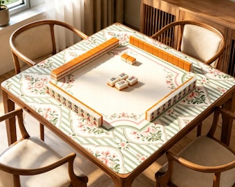 Sage Stripe Floral Mahjong Mat, Vintage Garden Game Table Cover, Non Slip Jacquard Board Game Mat, Cottagecore Mahjong Gift