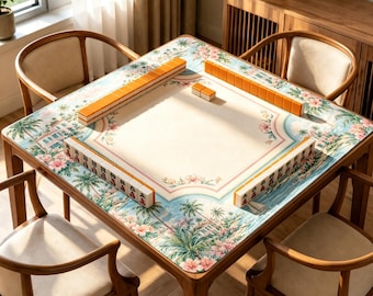 Coastal Island Mahjong Mat, Tropical Palm Game Table Cover, Non Slip Jacquard Board Game Mat, Beach House Mahjong Gift