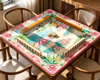 Palm Beach Mahjong Mat, Coastal Resort Game Mat, Non Slip Table Mat Gift