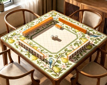 Pear Orchard Mahjong Mat, Cottagecore Floral Game Mat, Bluebird Botanical Mahjong Table Mat, Grandmillennial Gift for Mah Jongg