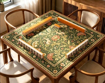 Vintage Rabbit Mahjong Mat, Botanical Floral Game Mat, Cottagecore Mahjong Table Mat, Grandmillennial Game Night Gift
