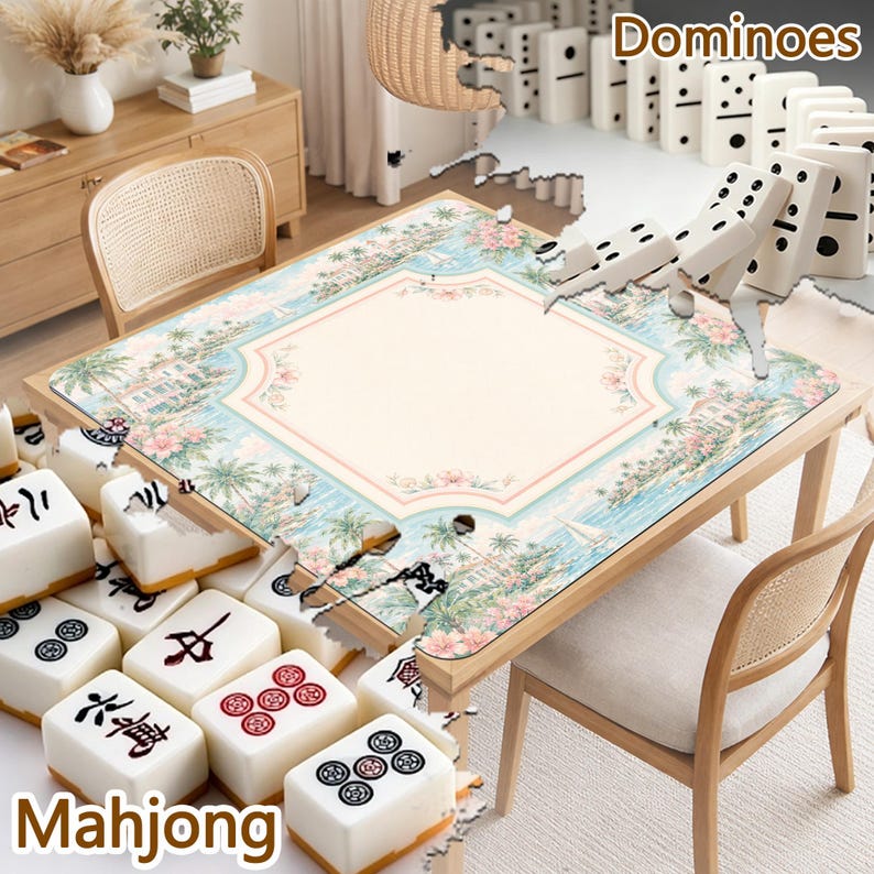Coastal Island Mahjong Mat, Tropical Palm Game Table Cover, Non Slip Jacquard Board Game Mat, Beach House Mahjong Gift image 3