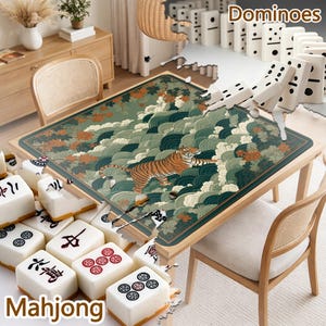 Tiger Mahjong Mat, Japanese Wave Cloud Game Table Cover, Non Slip Jacquard Board Game Mat, Oriental Mahjong Gift image 3