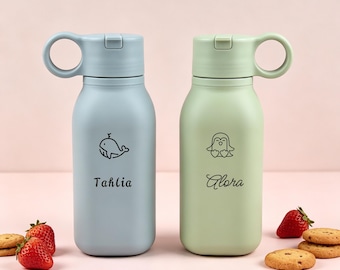 Personalized Engraved Name Lightweight Silicone Children's Water Bottle, Leakproof Portable Outdoor Travel Cup|Kids Christmas Gift.