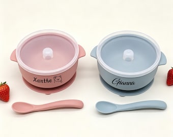 Silikon-Schüssel mit Saugnapf und Deckel für Kleinkinder, auslaufsichere Baby-Led-Weaning-Schüssel, tragbares Reisegeschirr