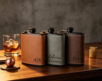 Gourde en cuir portable personnalisée pour homme | Flacon gravé personnalisé | Cadeau pour lui | Bonbonnière