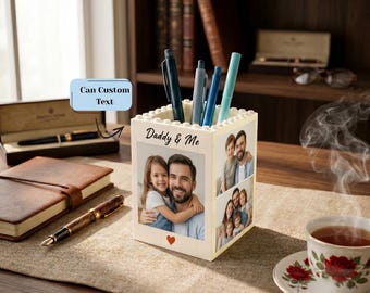 Customizable DIY picture puzzle pen holder | Multi-photo customizable building block pen holder | Personalized desktop organizer
