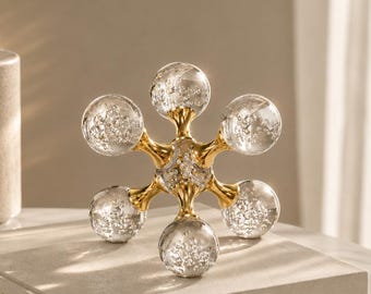 Crystal Bubble Sculpture, Luxury Glass Decor, Modern Shelf Accent, Gold Orb Object