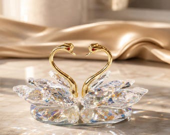Crystal Swan Figurine, Luxury Glass Decor, Romantic Vanity Shelf Accent